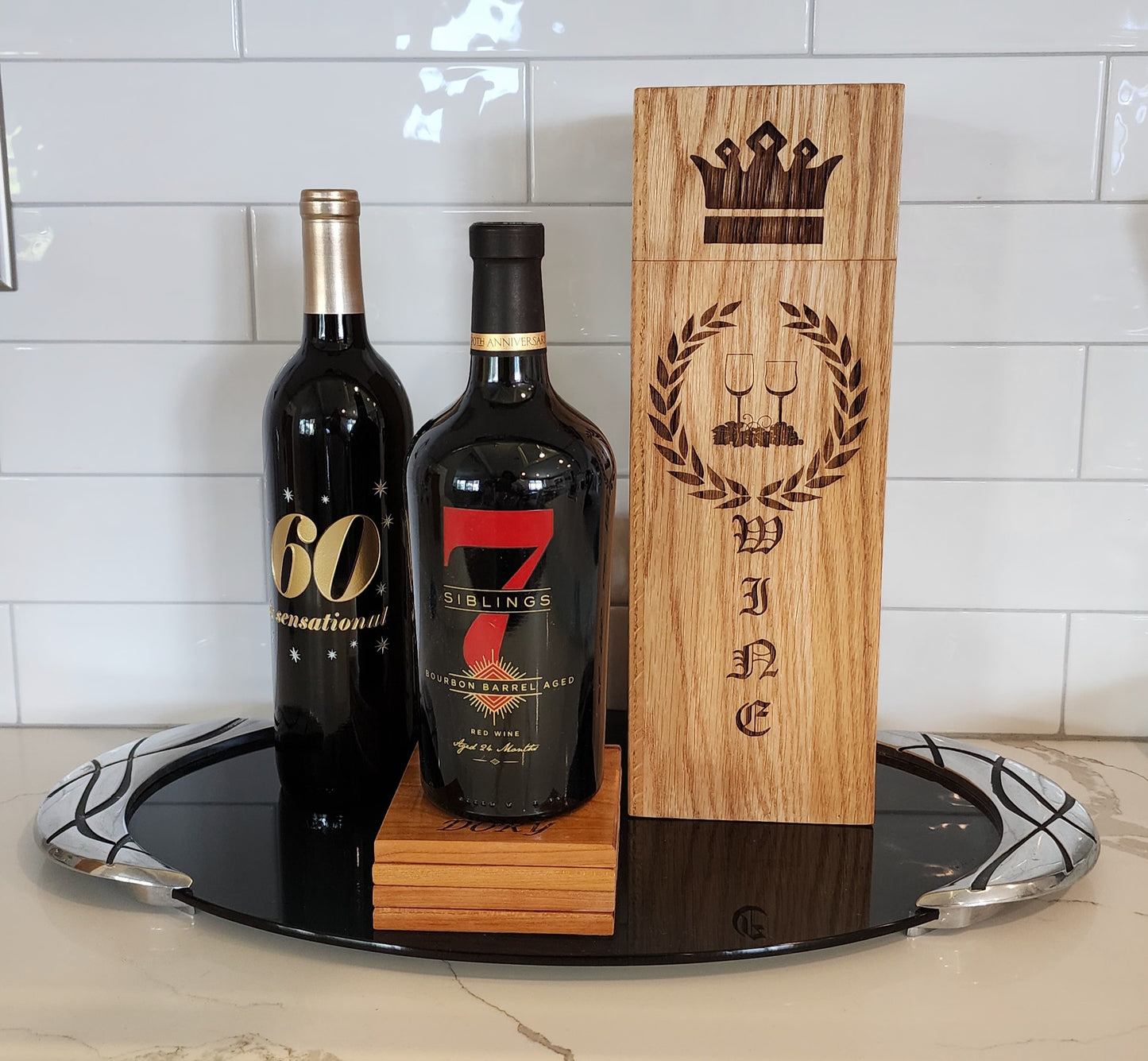 Wood Crown Engraved Wine Storage Box