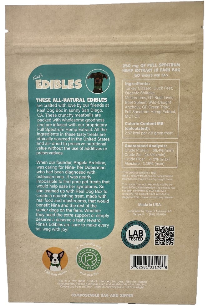 Dog Treats -NINA’S EDIBLES Vegan CBD Treats – 250mg per bag 3mg per Chew
