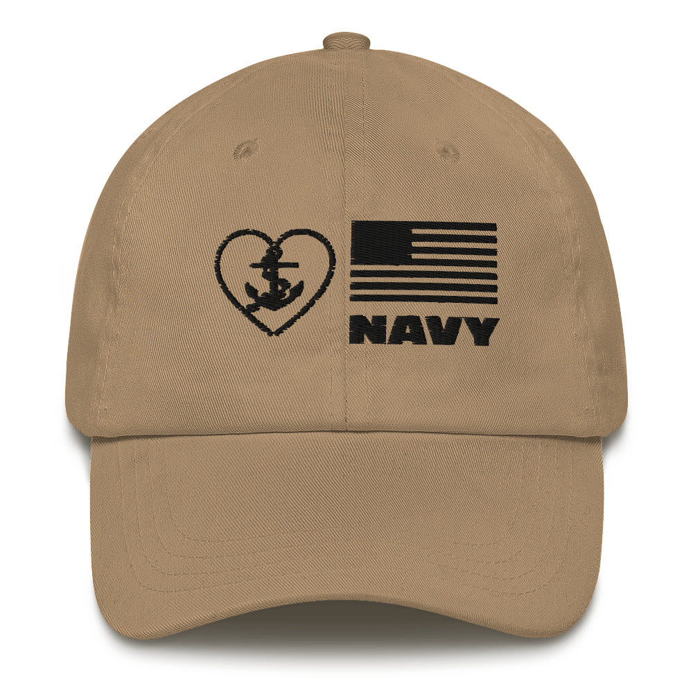 Dad hat - Navy Anchor & Flag (Black)