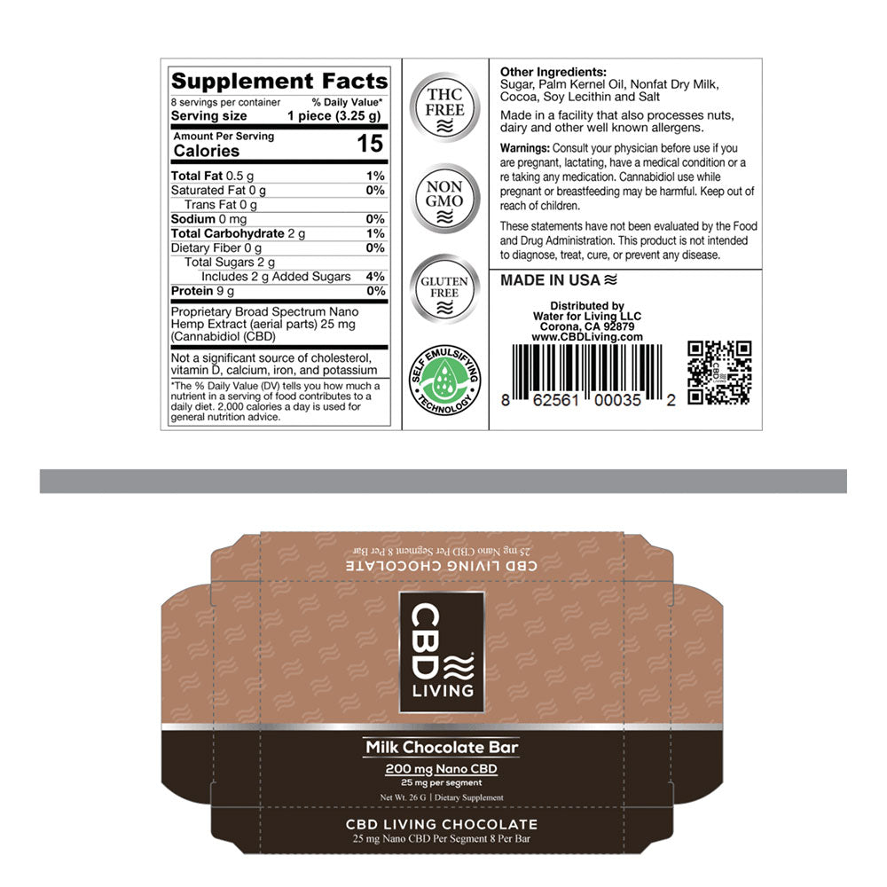 CBD Chocolate Bar 200 mg (6Pk Milk Chocolate)