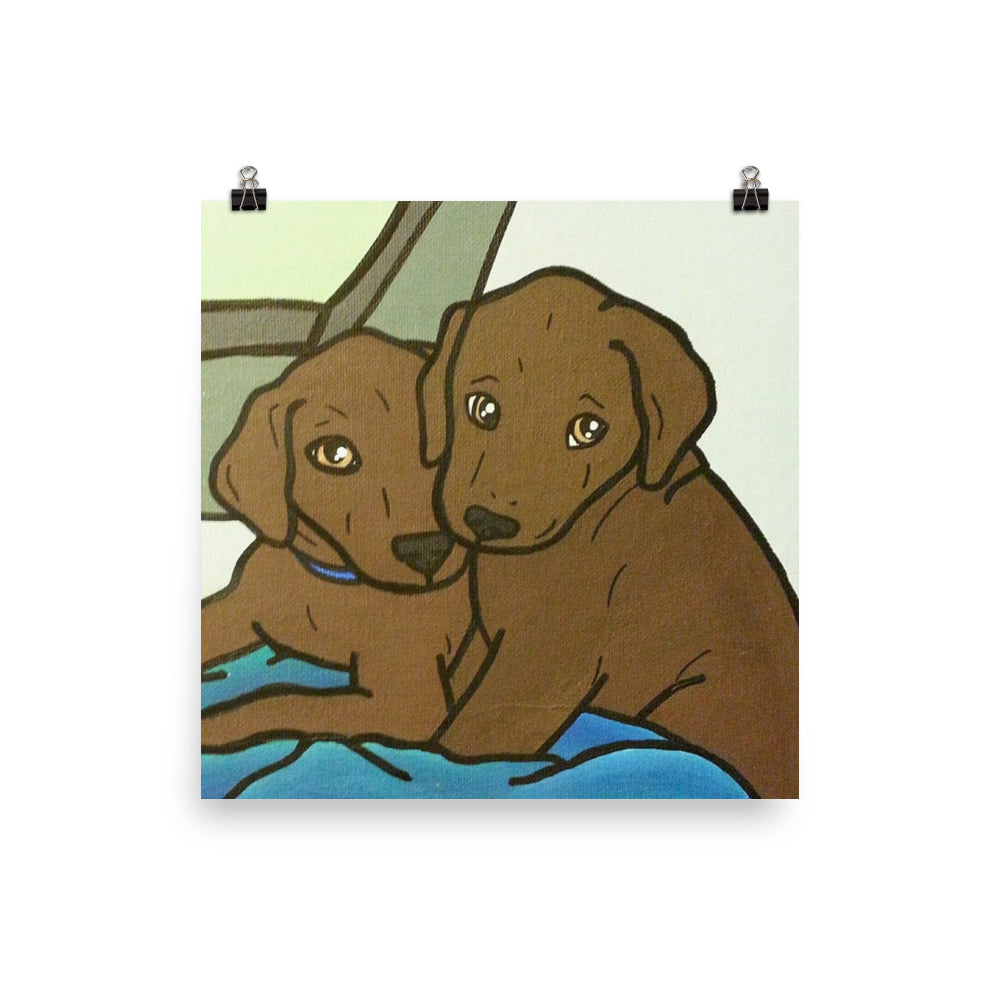 Poster - Chocolate Lab Puppies Love at First Sight