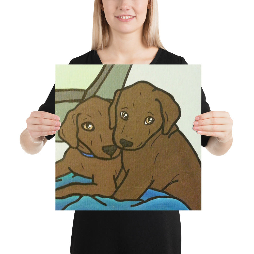Poster - Chocolate Lab Puppies Love at First Sight
