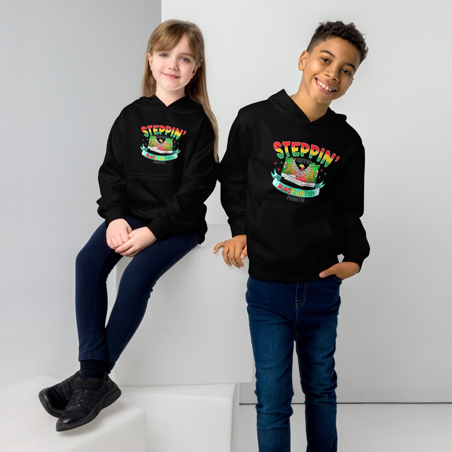 Kids fleece hoodie - Steppin Into Black History Month