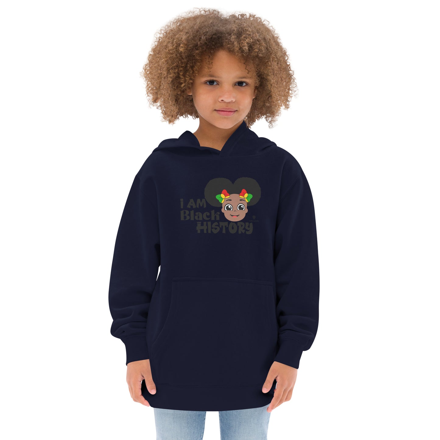 Kids fleece hoodie - I Am Black History (Girl with Afro Puffs)