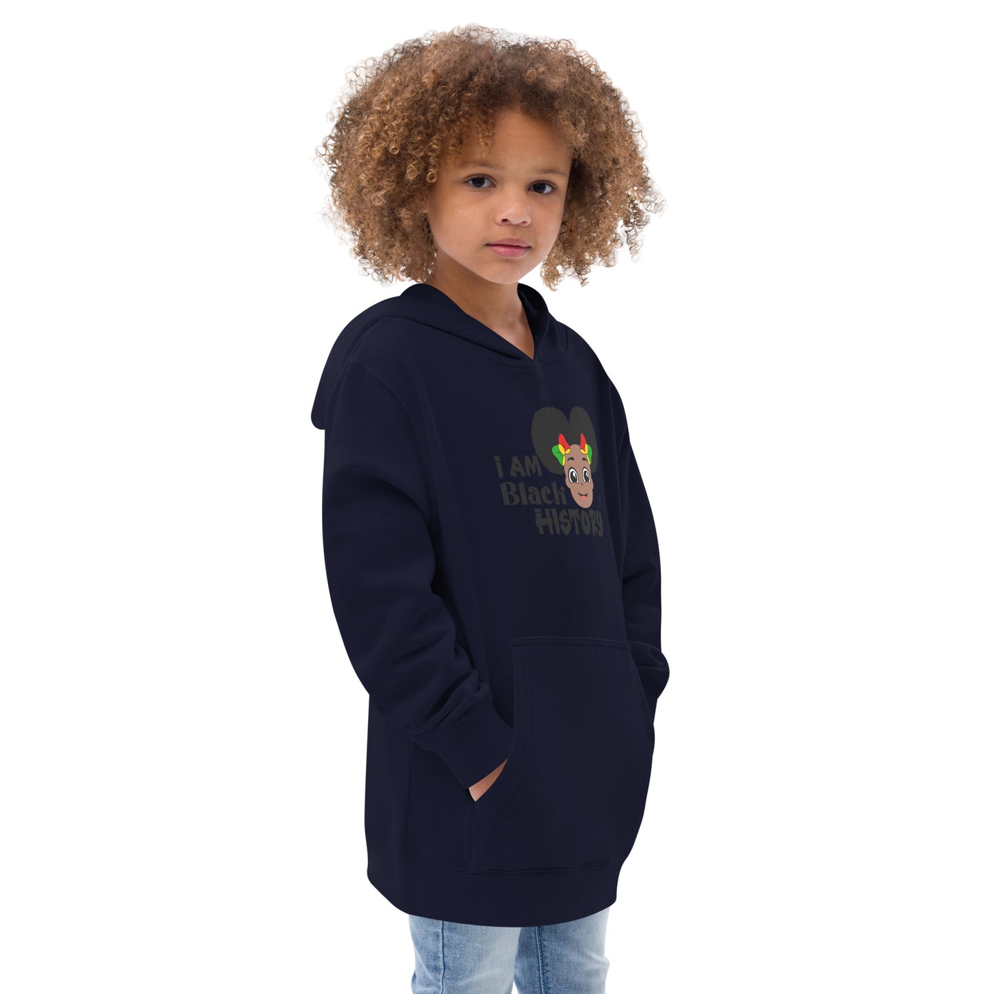 Kids fleece hoodie - I Am Black History (Girl with Afro Puffs)