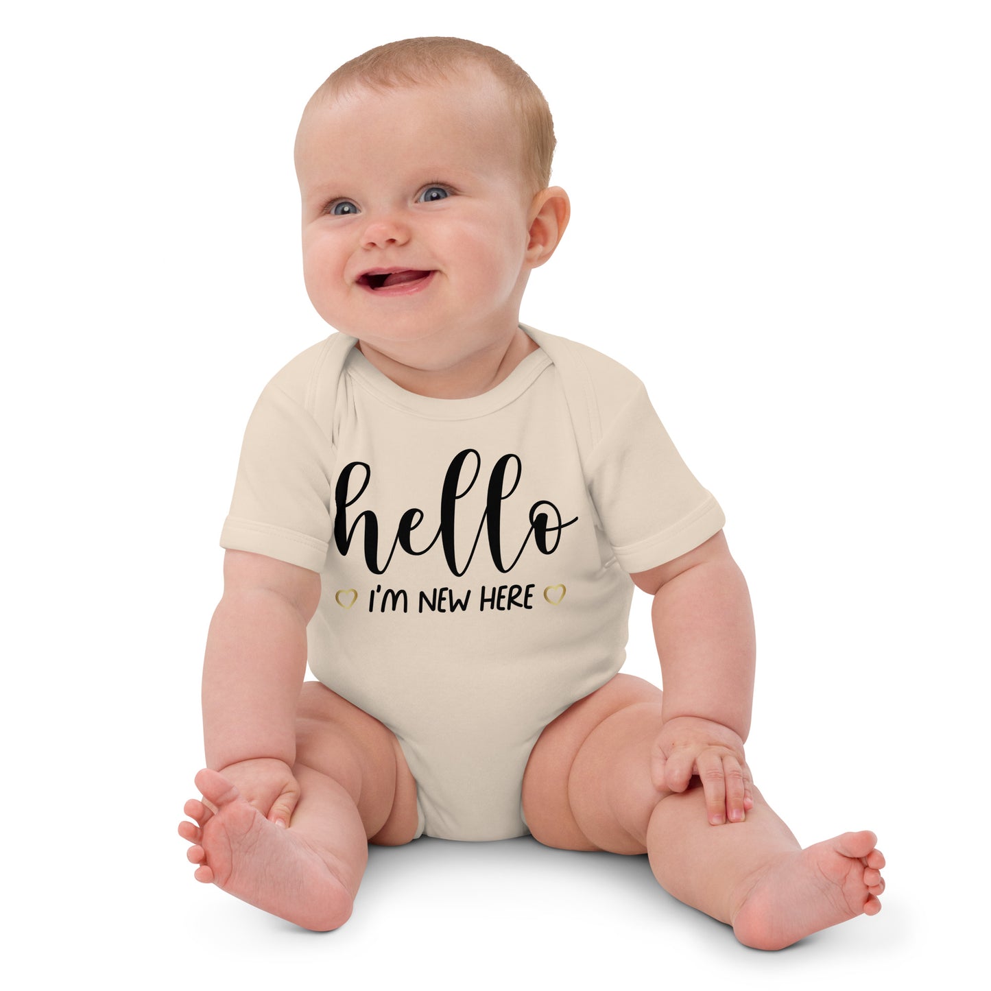 Organic cotton baby bodysuit - Hello I'm New Here