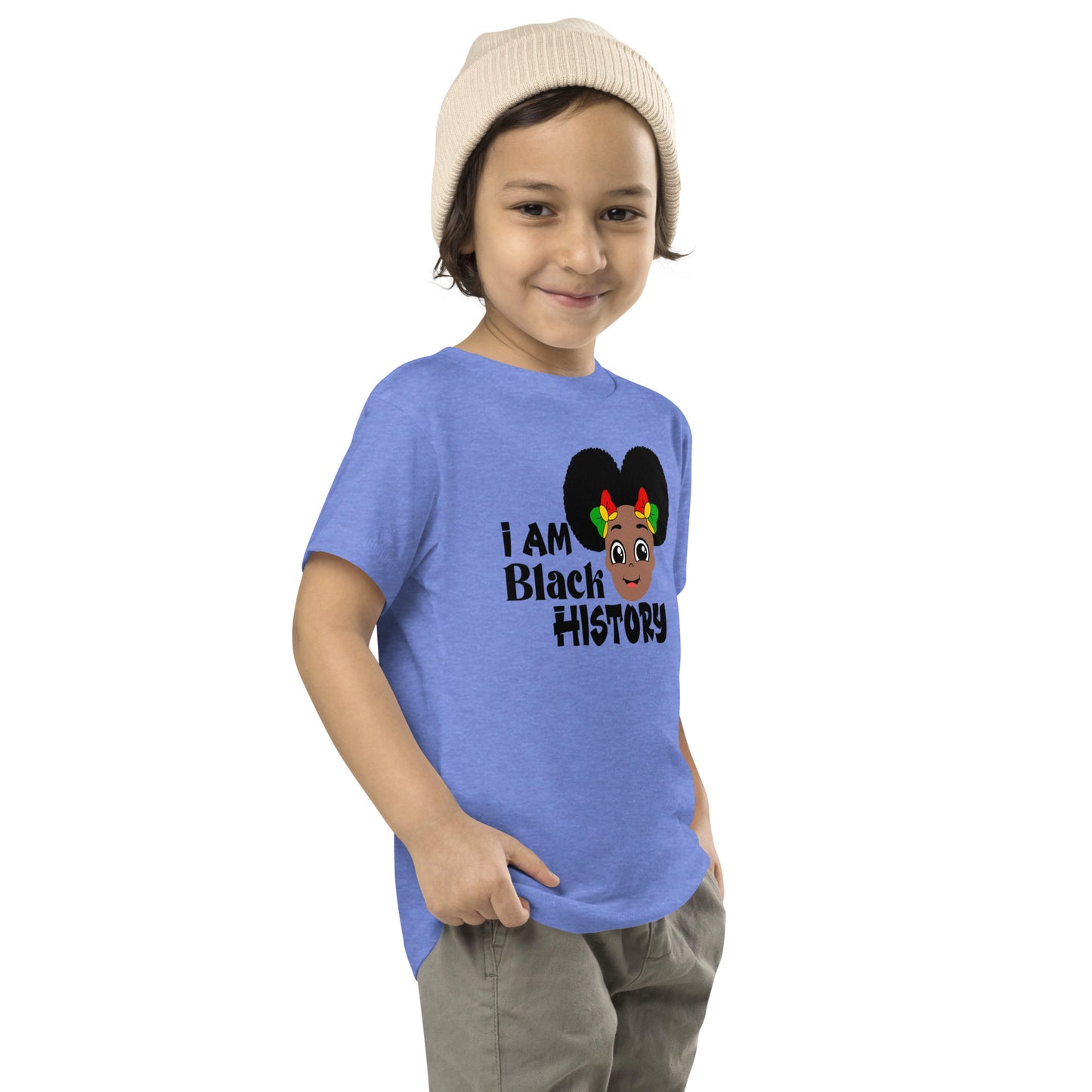Toddler Short Sleeve Tee - I Am Black History (Girl Afro Puffs)