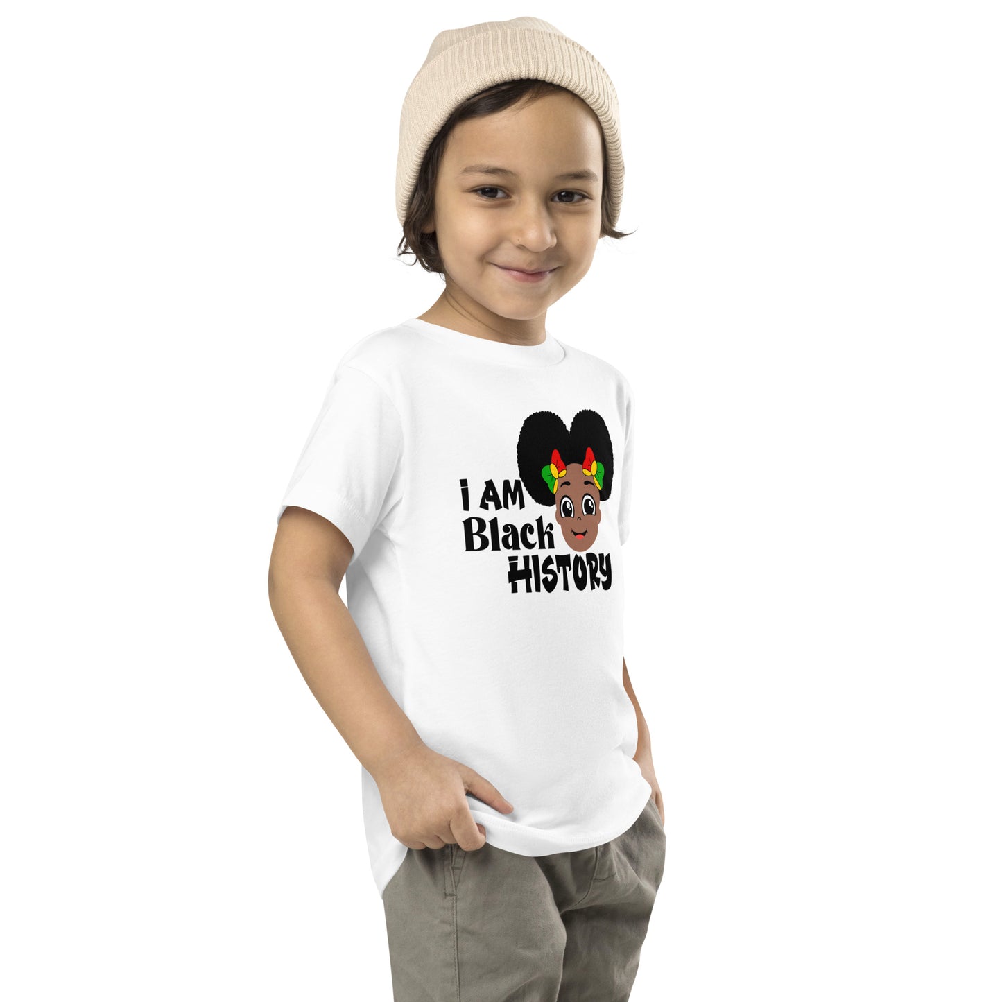 Toddler Short Sleeve Tee - I Am Black History (Girl Afro Puffs)