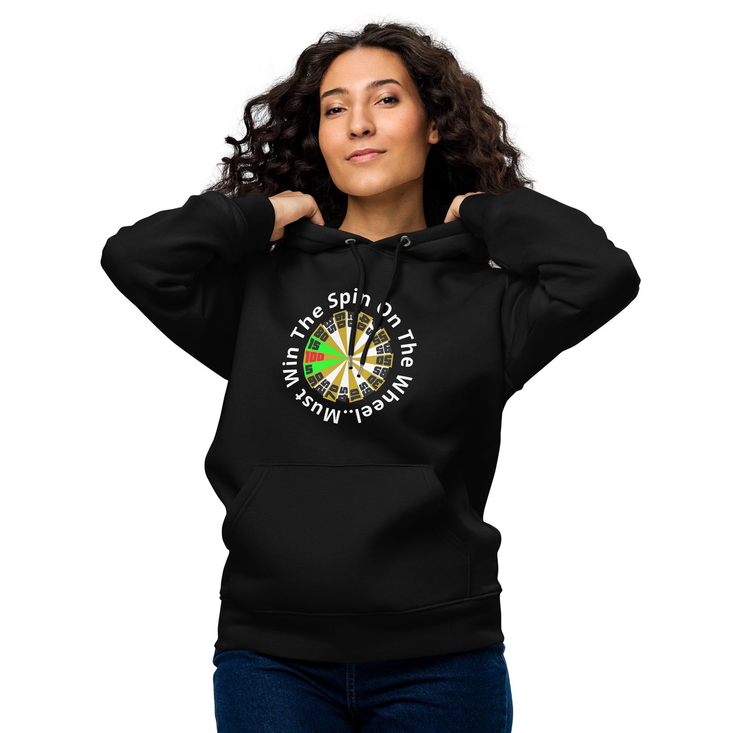 Unisex essential eco hoodie - The Price Is Right - Spin The Wheel on Front - Greeting to Family & Friends on Back
