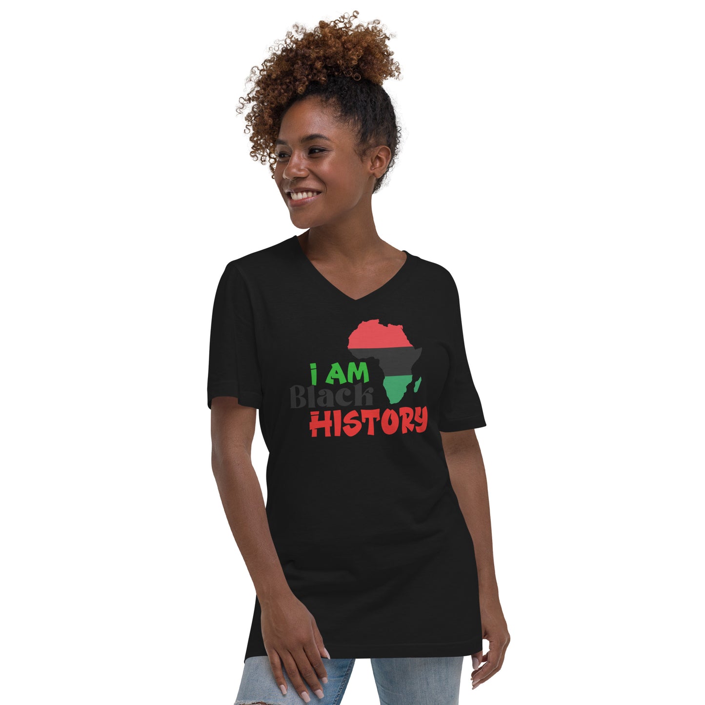 Unisex Short Sleeve V-Neck T-Shirt - I Am Black History