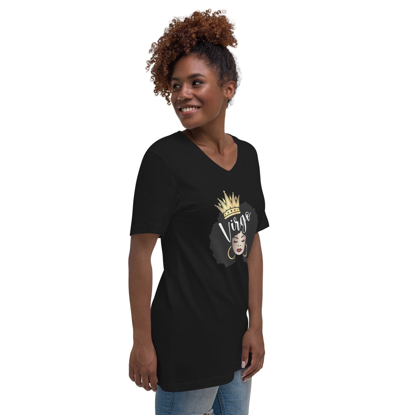 Women's Short Sleeve V-Neck T-Shirt - Virgo Afro Queen