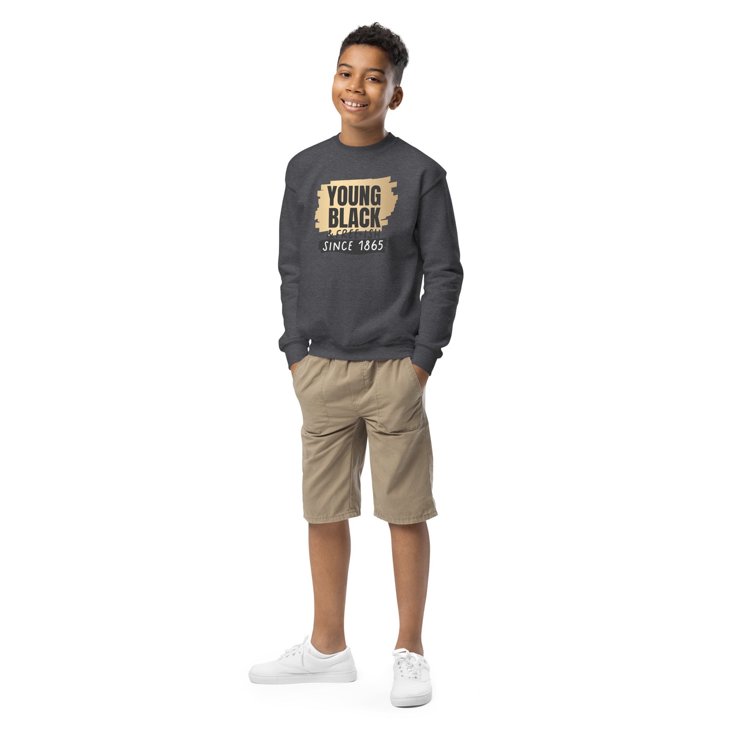 Youth crewneck sweatshirt - Juneteenth Young Black Freeish Since 1865