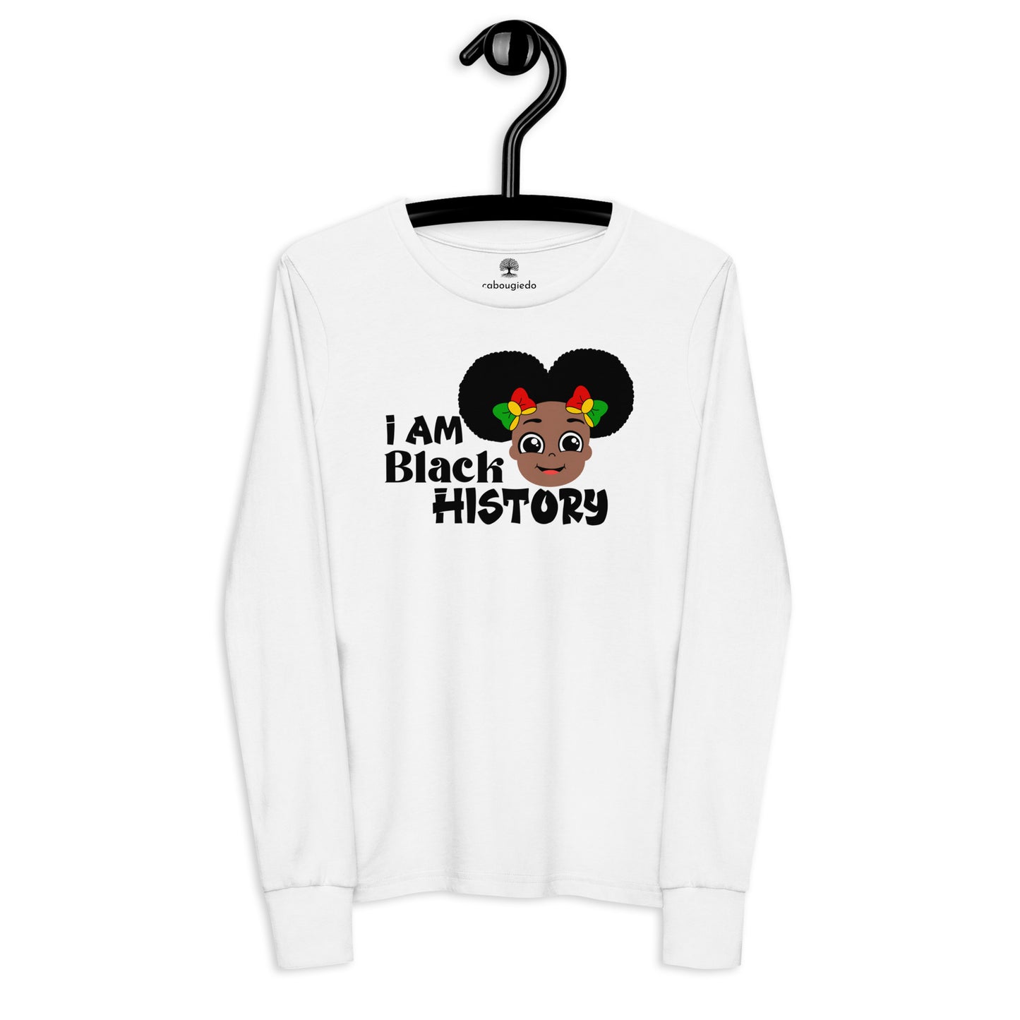 Youth long sleeve tee - (I Am Black History (Girl with Afro Puffs)