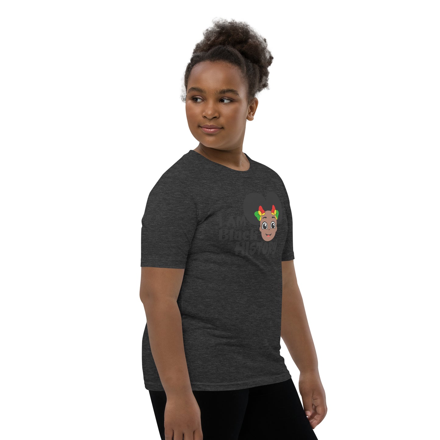 Youth Short Sleeve T-Shirt - I Am Black History (Girl with Afro Puffs)
