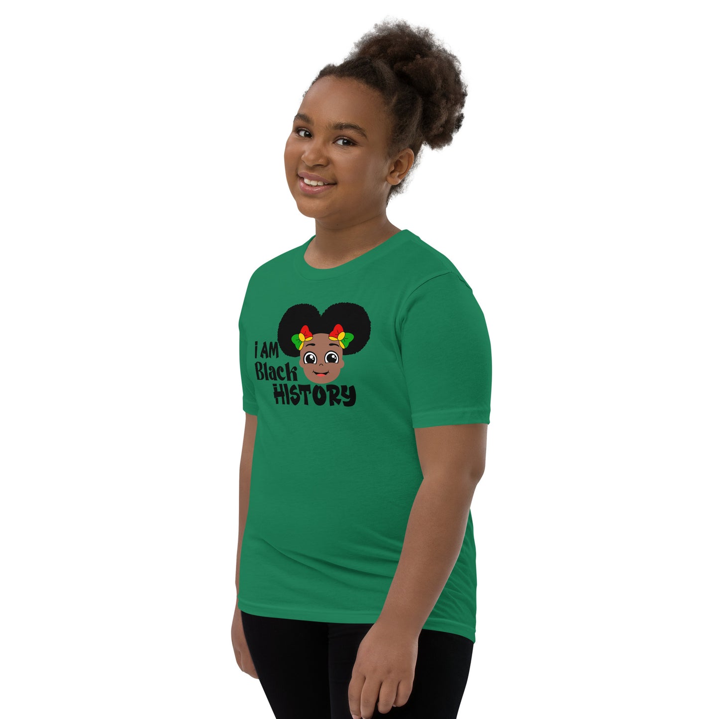 Youth Short Sleeve T-Shirt - I Am Black History (Girl with Afro Puffs)