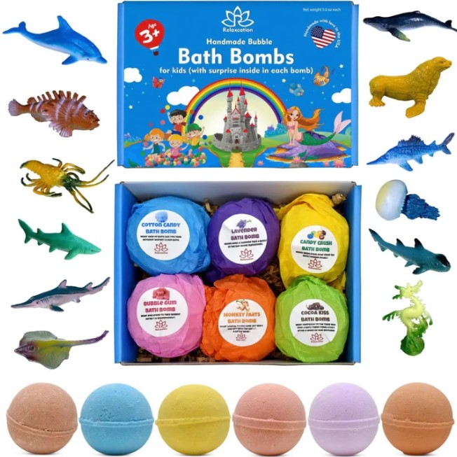 Kids Bath Bomb - 6 with Sea Animal Mini Figures (5 oz.)